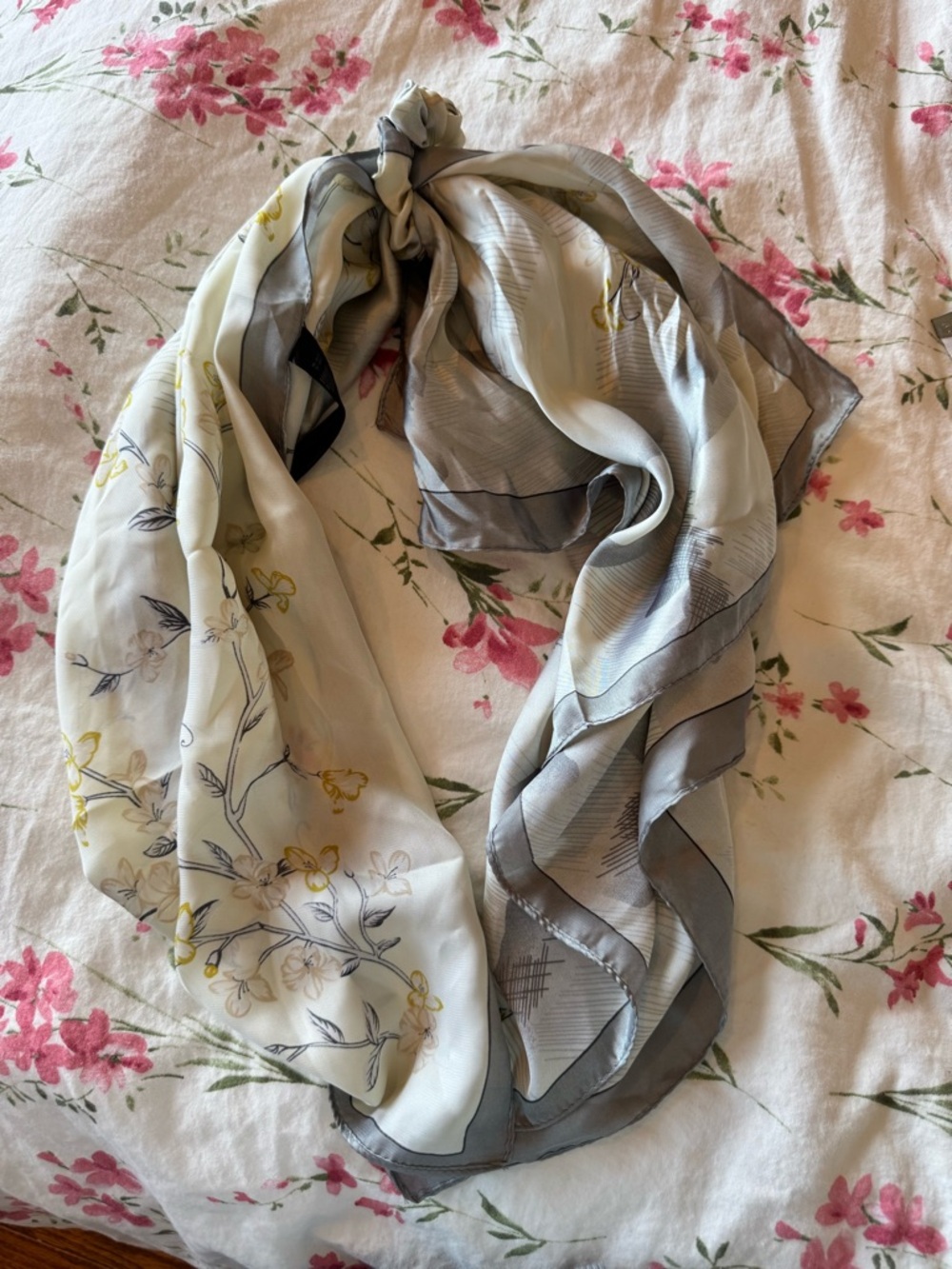 Free People Floral Sheer Scarf - Soft Gray & Pale Yellow